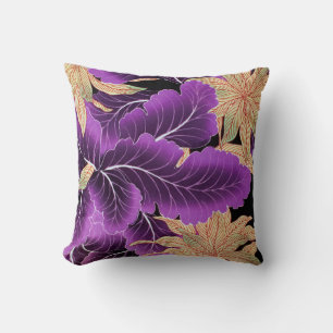 Vintage Japanese Textile, Purple Leaf Cushion