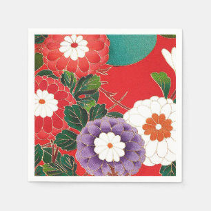 Vintage Japanese Textile - Red Dahlias Napkin