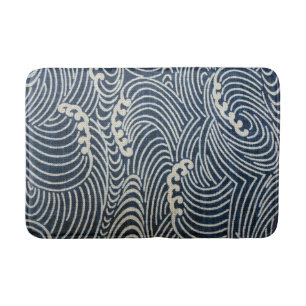 Vintage Japanese Textile, Wave Pattern Bath Mat