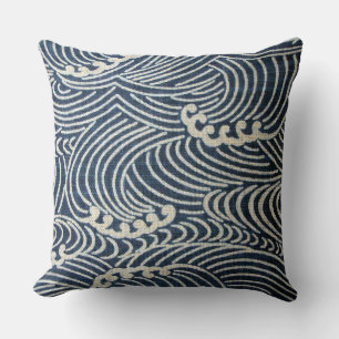 Vintage Japanese Textile, Wave Pattern Cushion