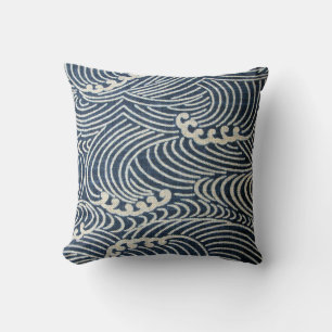 Vintage Japanese Textile, Wave Pattern Cushion