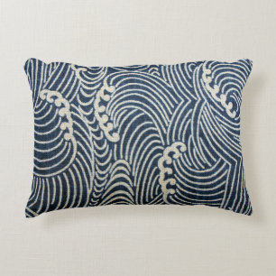 Vintage Japanese Textile, Wave Pattern Decorative Cushion