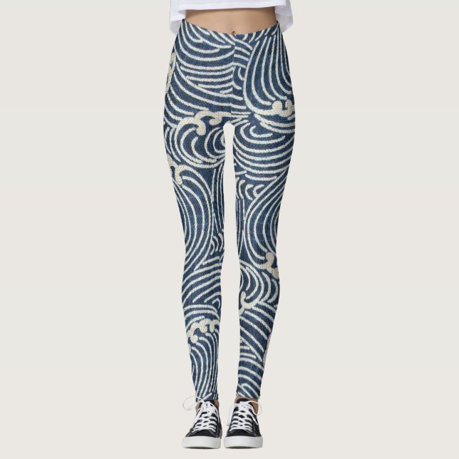 Vintage Japanese Textile, Wave Pattern Leggings (Front)