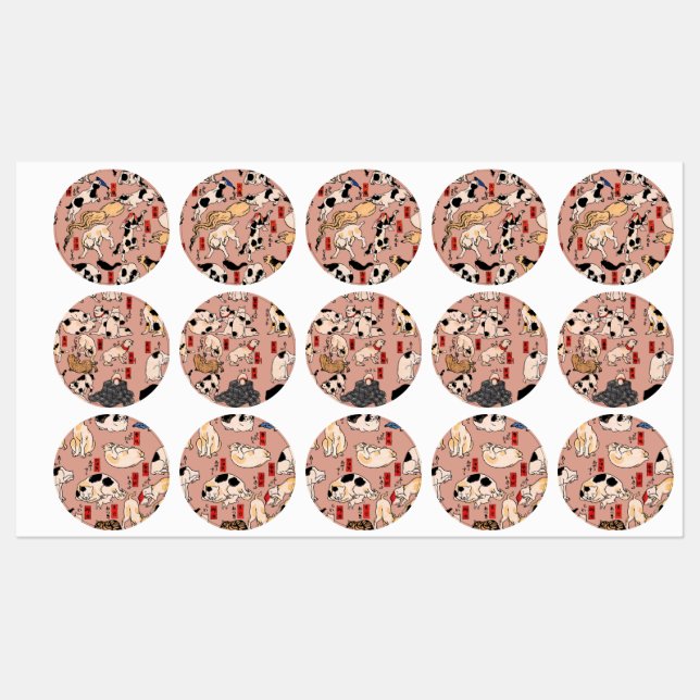 Vintage Japanese Ukiyo-e Cat Pattern: Kuniyoshi (Sheet)