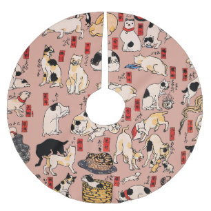 Vintage Japanese Ukiyo-e Cat Pattern: Kuniyoshi Brushed Polyester Tree Skirt