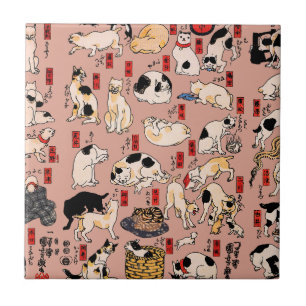 Vintage Japanese Ukiyo-e Cat Pattern: Kuniyoshi Ceramic Tile