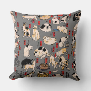 Vintage Japanese Ukiyo-e Cat Pattern: Kuniyoshi Cushion