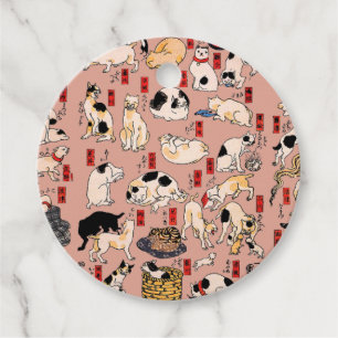 Vintage Japanese Ukiyo-e Cat Pattern: Kuniyoshi Favour Tags