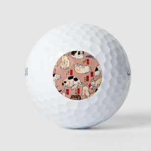 Vintage Japanese Ukiyo-e Cat Pattern: Kuniyoshi Golf Balls