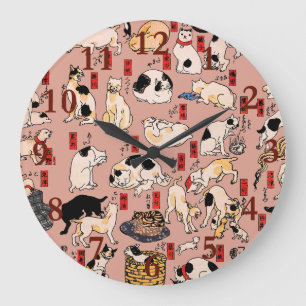Vintage Japanese Ukiyo-e Cat Pattern: Kuniyoshi Large Clock