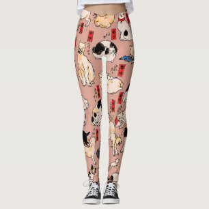 Vintage Japanese Ukiyo-e Cat Pattern: Kuniyoshi Leggings
