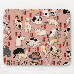 Vintage Japanese Ukiyo-e Cat Pattern: Kuniyoshi Mouse Pad