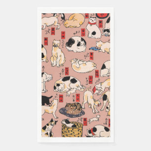 Vintage Japanese Ukiyo-e Cat Pattern: Kuniyoshi Napkin