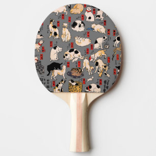 Vintage Japanese Ukiyo-e Cat Pattern: Kuniyoshi Ping Pong Paddle