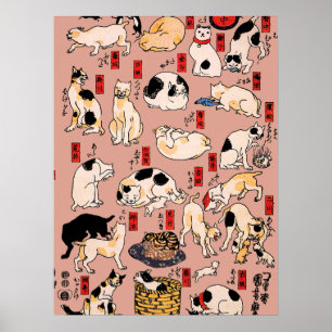 Vintage Japanese Ukiyo-e Cat Pattern: Kuniyoshi Poster