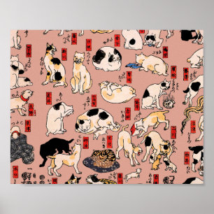 Vintage Japanese Ukiyo-e Cat Pattern: Kuniyoshi Poster