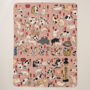 Vintage Japanese Ukiyo-e Cat Pattern: Kuniyoshi Sherpa Blanket