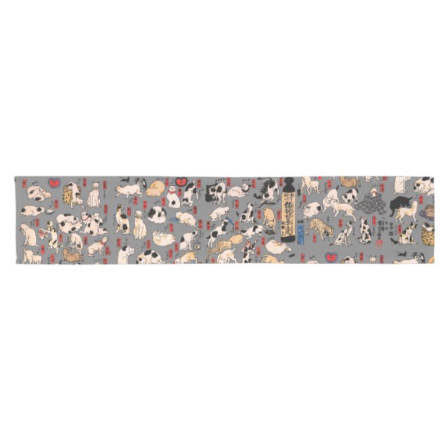 Vintage Japanese Ukiyo-e Cat Pattern: Kuniyoshi Short Table Runner (Horizontal)