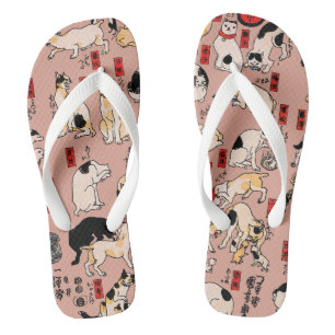Vintage Japanese Ukiyo-e Cat Pattern: Kuniyoshi Thongs