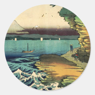 Vintage Japanese Ukiyo-e Mt. Fuji 房州保田ノ海岸 Classic Round Sticker