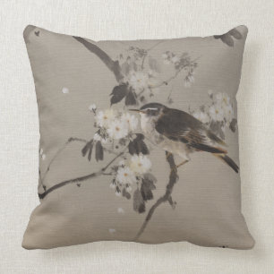 Vintage Japanese Ukiyo-e Painting of A Bird Cushion