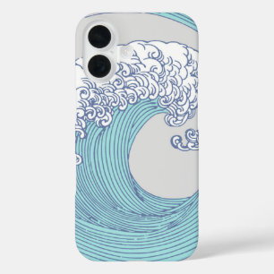 Vintage Japanese Ukiyo-e Surf Wave Art Blue Coast iPhone 16 Case
