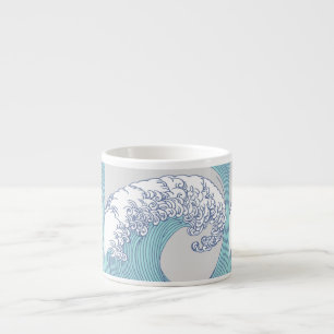 Vintage Japanese Ukiyo-e Surf Wave Art Blue Coast Espresso Cup