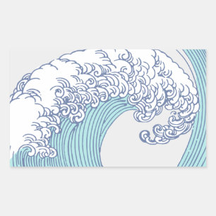 Vintage Japanese Ukiyo-e Surf Wave Art Blue Coast Rectangular Sticker