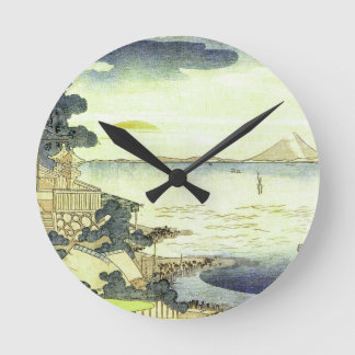 Vintage Japanese Village by the Sea Round Clock