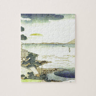 Vintage Japanese Village by the Sea Woodblock Art Jigsaw Puzzle