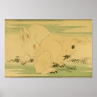 Vintage Japanese Wall Art Rabbits 