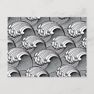Vintage Japanese Waves, Black and White Postcard