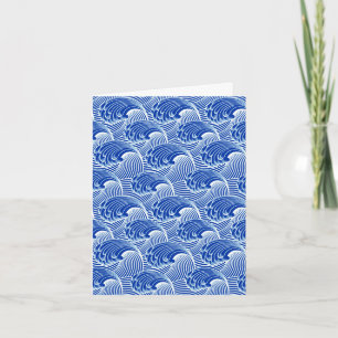 Vintage Japanese Waves, Cobalt Blue and White Card