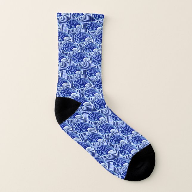 Vintage Japanese Waves, Cobalt Blue and White Socks (Left Inside)