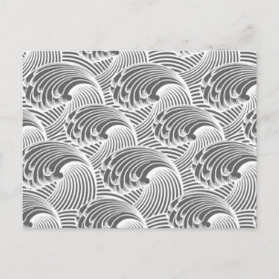 Vintage Japanese Waves, Grey / Grey and White Postcard