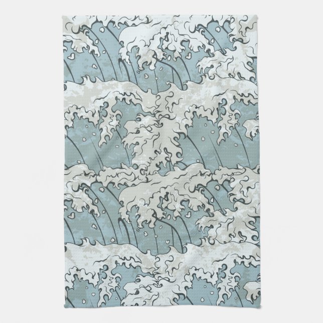 vintage japanese waves pattern tea towel (Vertical)