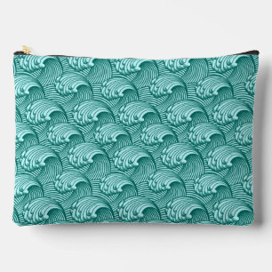 Vintage Japanese Waves, Turquoise and Aqua Accessory Pouch