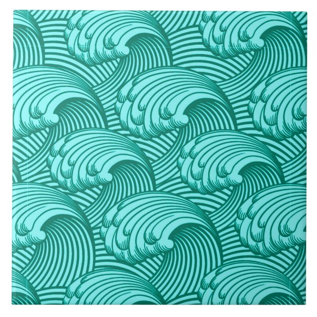 Vintage Japanese Waves, Turquoise and Aqua Tile (Front)