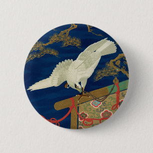 Vintage Japanese White Hawk Art G.A. Audsley 6 Cm Round Badge