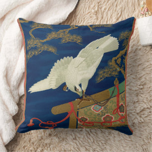Vintage Japanese White Hawk Art G.A. Audsley Cushion