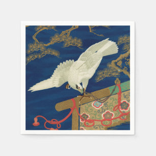 Vintage Japanese White Hawk Art G.A. Audsley Napkin