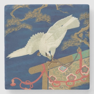 Vintage Japanese White Hawk Art G.A. Audsley Stone Coaster