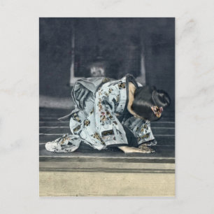 Vintage Japanese Woman Bowing Dogeza Postcard