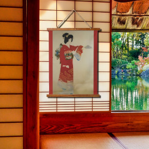 Vintage Japanese woman in red kimono Hanging Tapestry