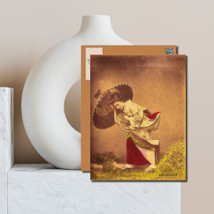 Vintage Japanese woman in the wind  Postcard
