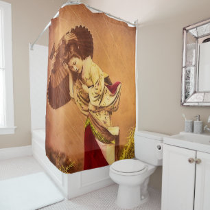 Vintage Japanese woman in the wind  Shower Curtain