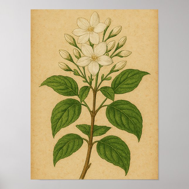 Vintage Jasmine on Weathered Paper Poster (Front)