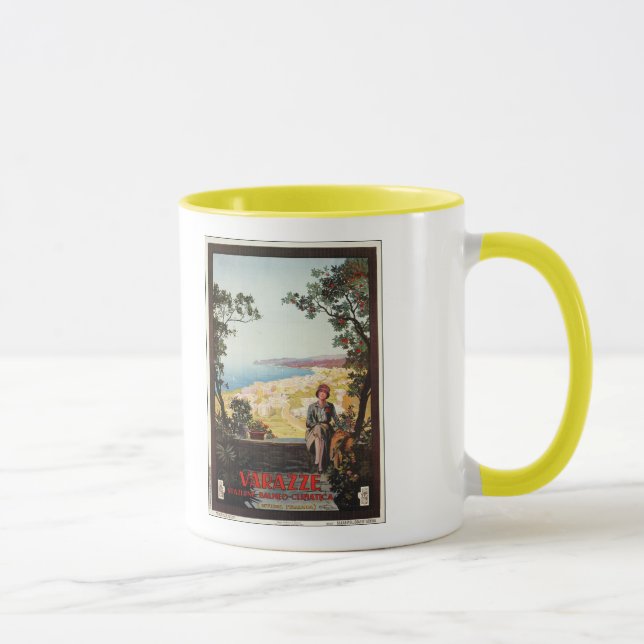 Vintage Jazz Age Varazze Italian travel poster Mug (Right)