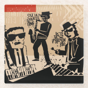 Vintage Jazz Band Poster: Cool Design Glass Coaster