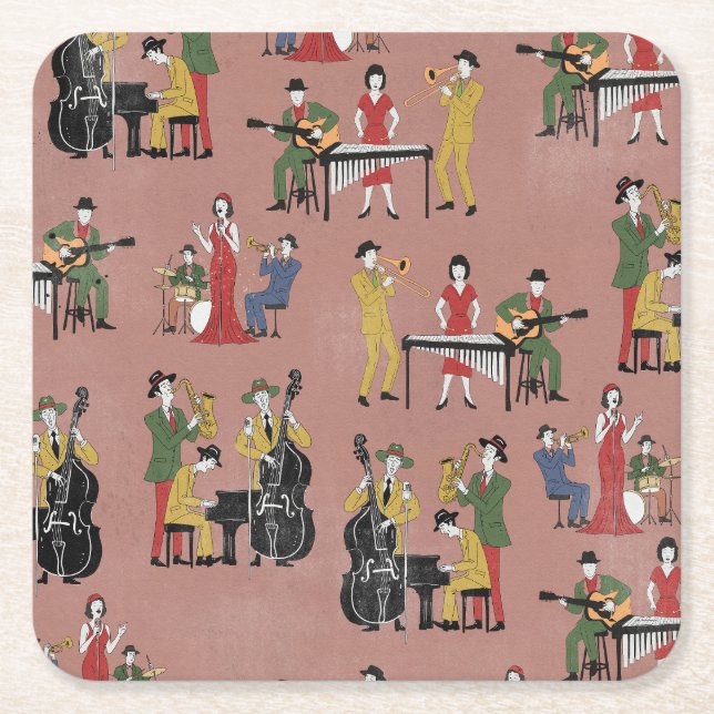 Vintage Jazz Band Square Paper Coaster (Front)